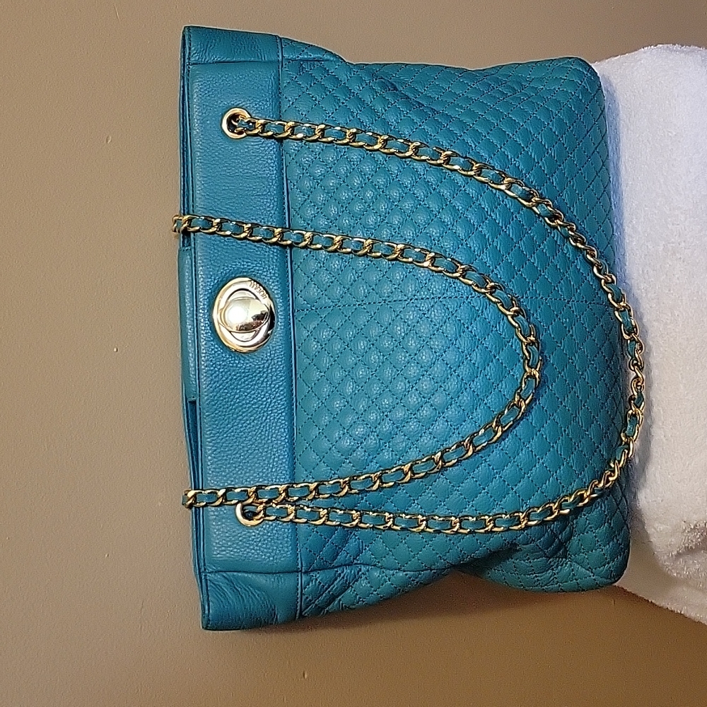 "BODHI" TURQUOISE/GREEN GENUINE LEATHER TOTE/PURSE